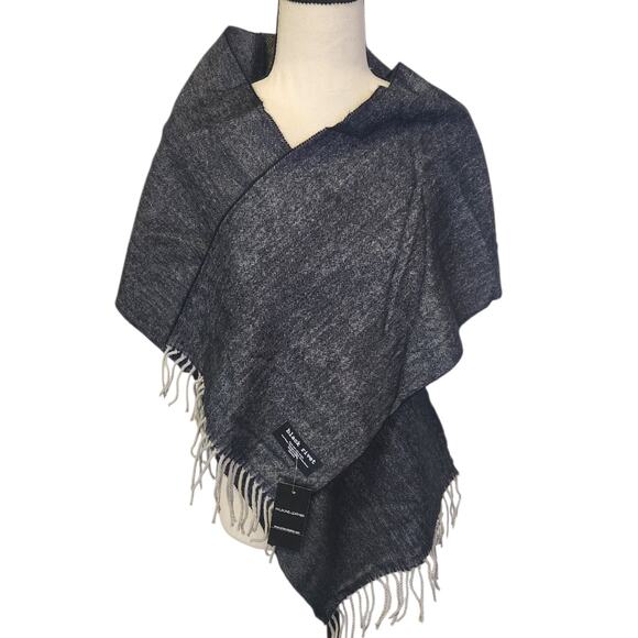 Vintage Wilsons Black Rivet Herringbone Reversible Fringe Super Soft Scarf - Picture 2 of 4